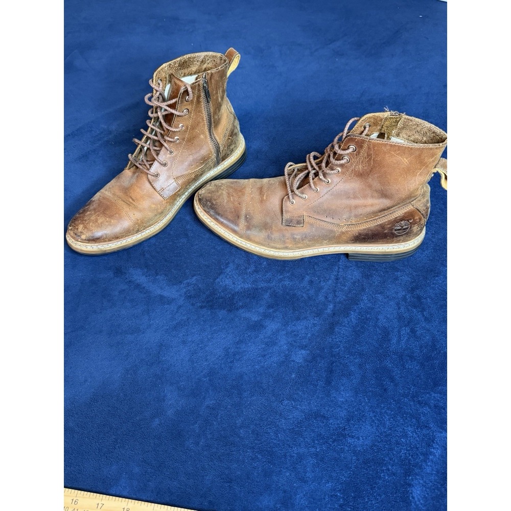 Timberland Geno Brown Leather Side Zip Hiking Boots Mens 10.5 A12U8
